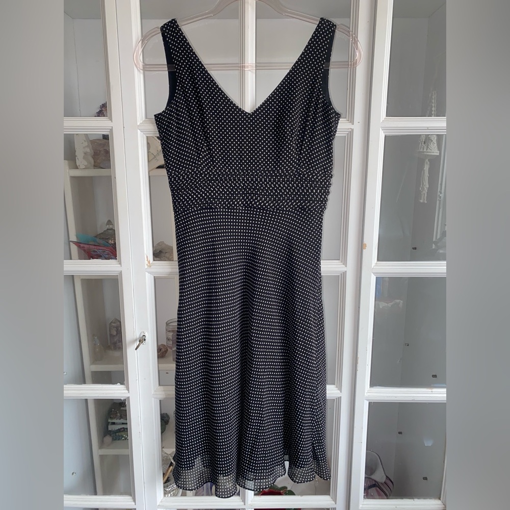 Ann Taylor Black and White Polka Dot Silk Midi Dress